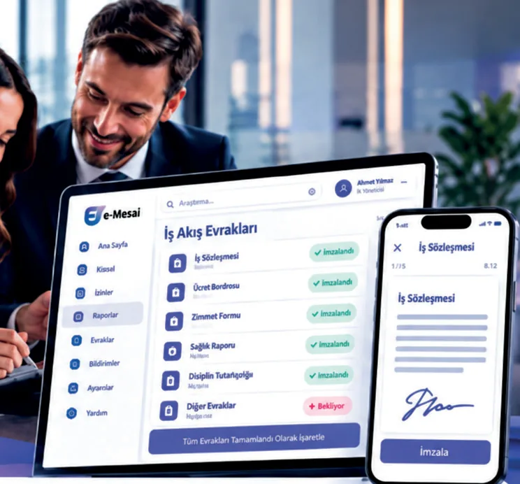 İşe giriş evrakları ve dijital imza ekranı